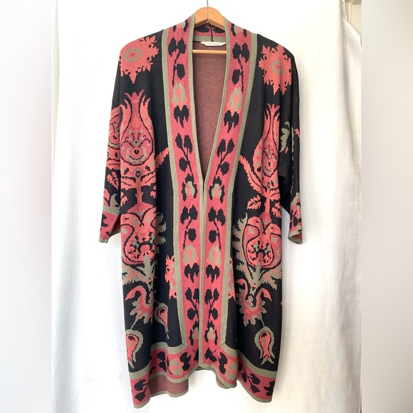 Soft Surroundings long sleeve Red, black and green long knit sweater - Picture 2 of 6